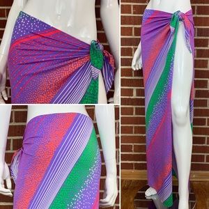 Vintage 80s Purple Print Swimsuit Sarong Wrap XS/S